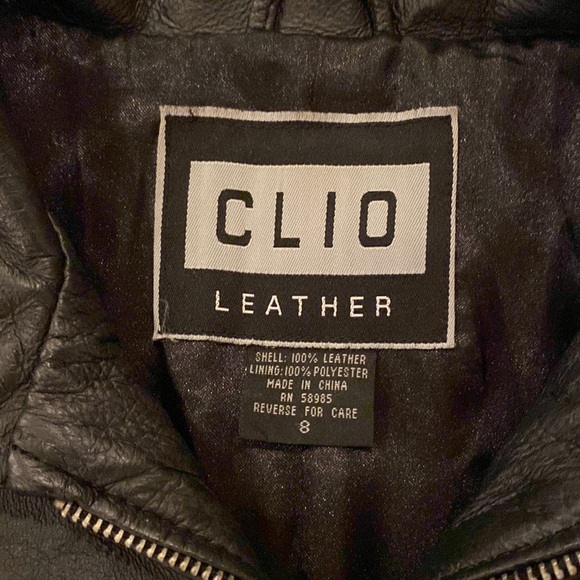 Vintage CLIO Leather Black 100% Leather Coat Women’s Size 8 - Picture 8 of 15